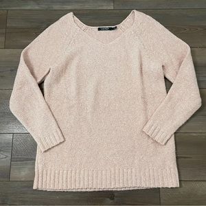 RALPH LAUREN ~ MARBLE PINK V-NECK KNIT SWEATER
